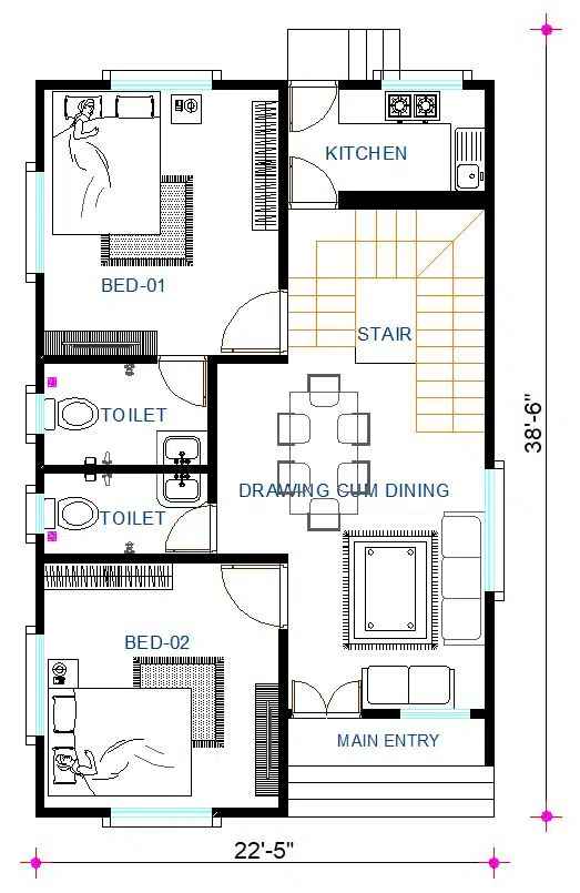 2 Bedroom House Floor Plan.