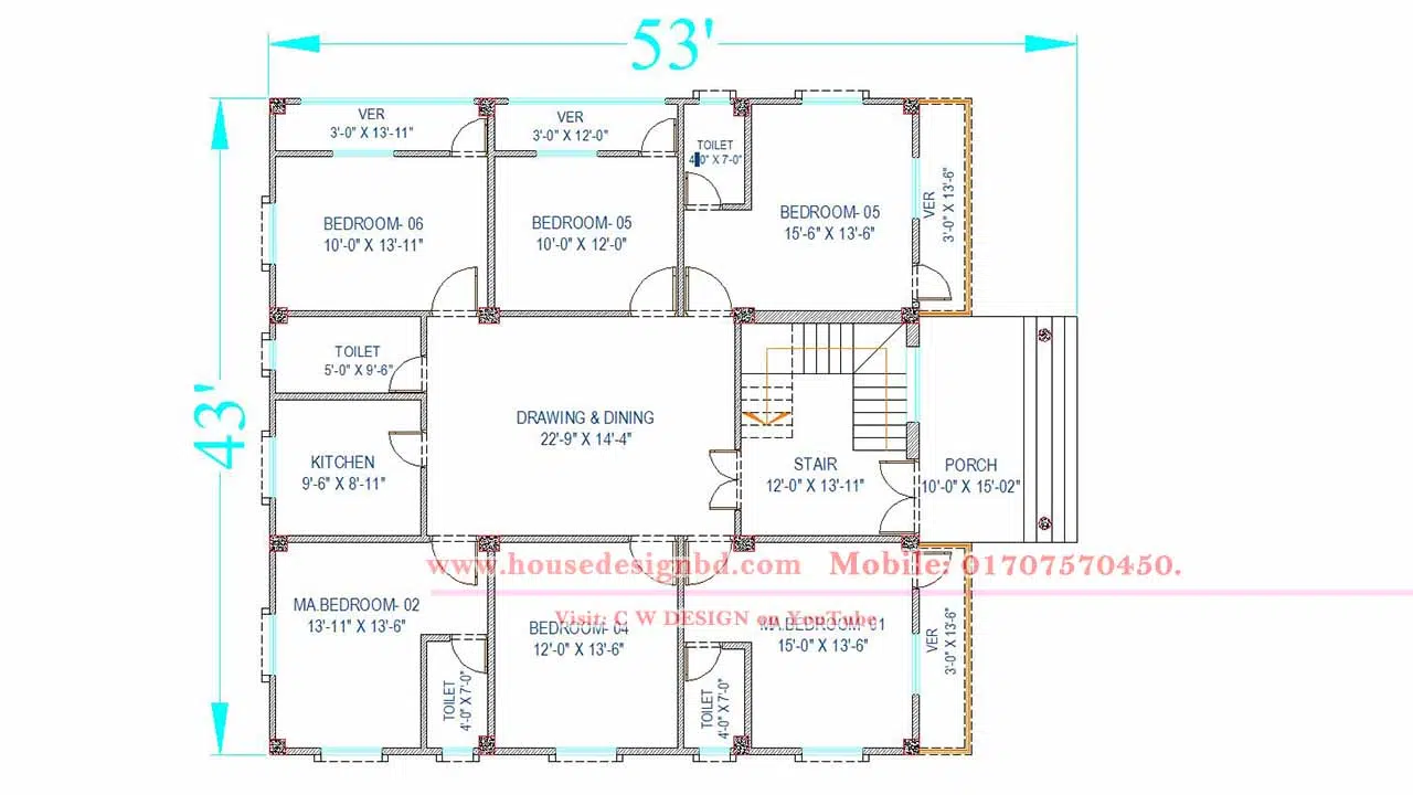 6 Bedroom House Design plan